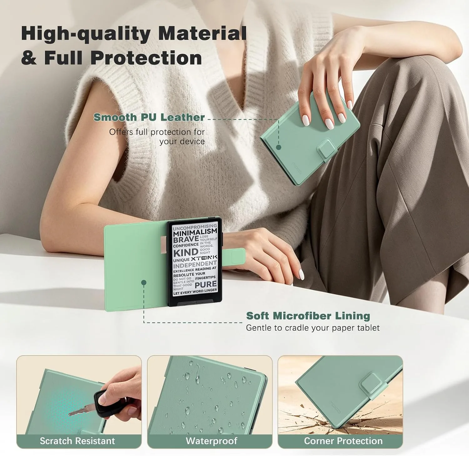 MoKo Magnetic Slim Folio Case for 3.7" XTEINK X3 eReader 2026, Agave Green