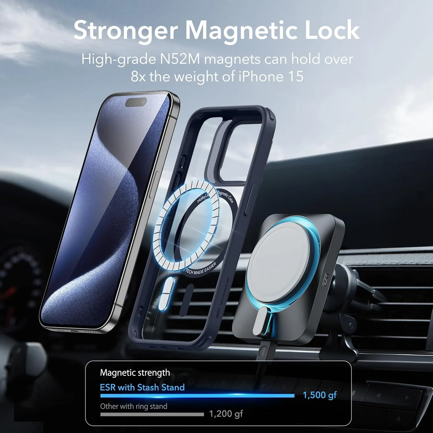 ESR Classic Hybrid Case for iPhone 15 Pro with Flex Stand, Clear Dark Blue