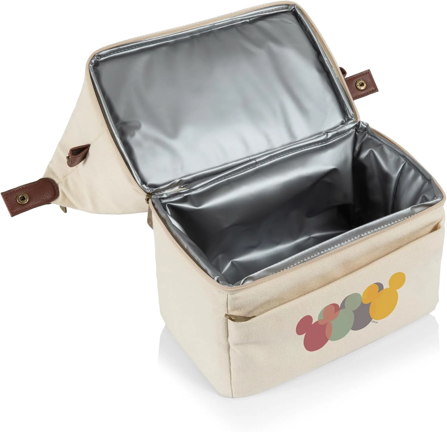PICNIC TIME Disney Mickey Mouse Urban Lunch Bag Insulated Two Tier Cooler Lunch Tote with Dry Storage and Leatherette Handles Stylish Soft Cooler, (Beige with Brown Accents)