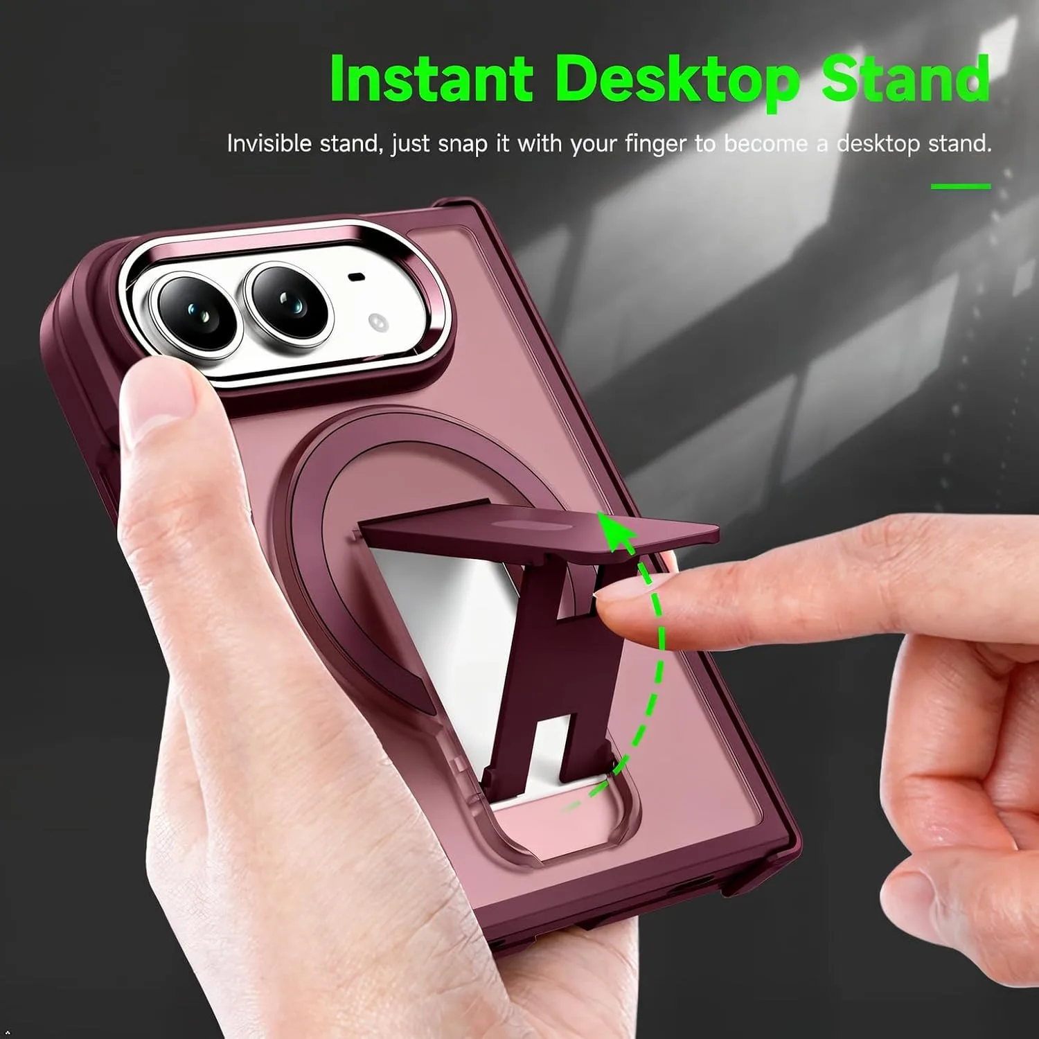 for iPhone Duo Case Bulit-in Kickstand Holder Hinge Protection and Iron Ring Compatible with Magsafe Anti-Yellowing Phone Cover Stand Cases (Black)