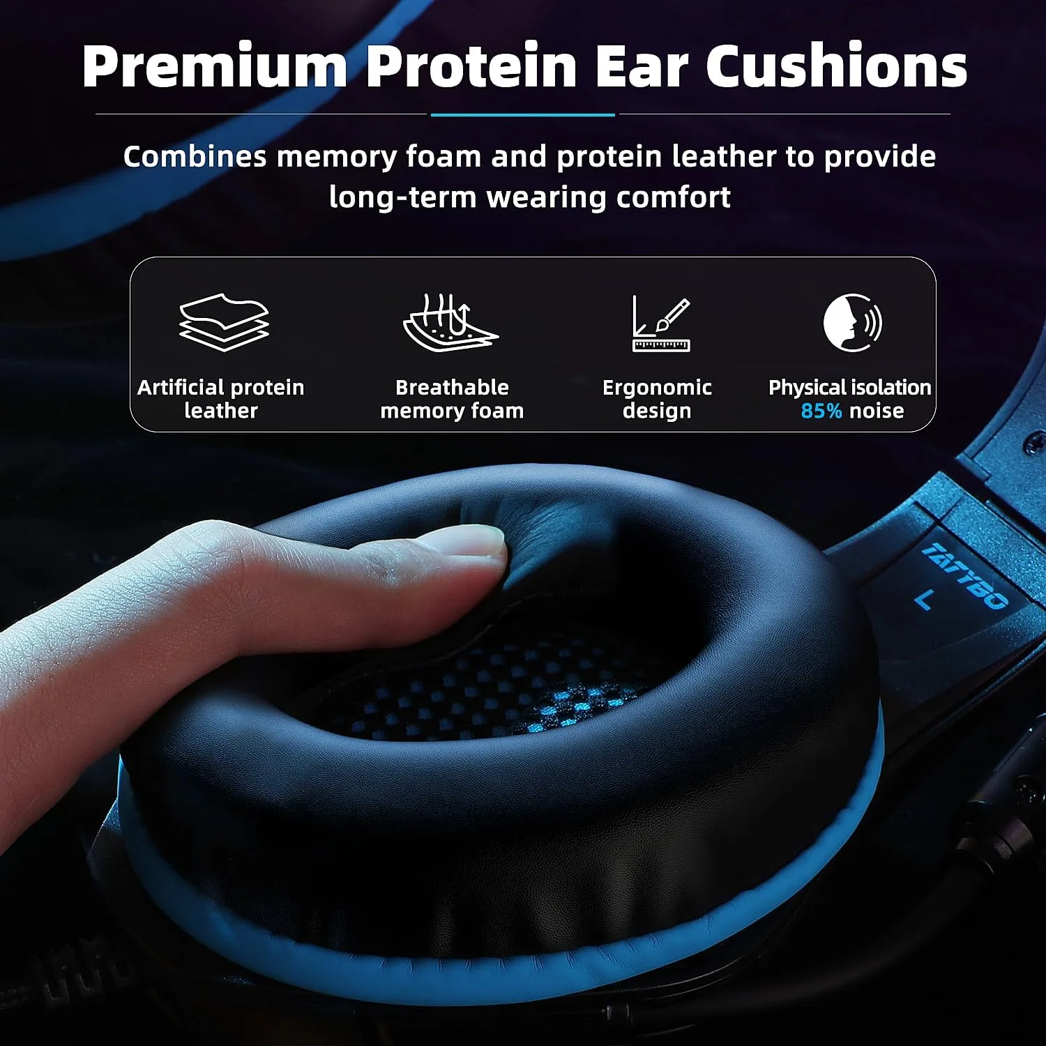 Tatybo Gaming Headset for PS5 PC, Noise Canceling Mic, RGB, Black Blue