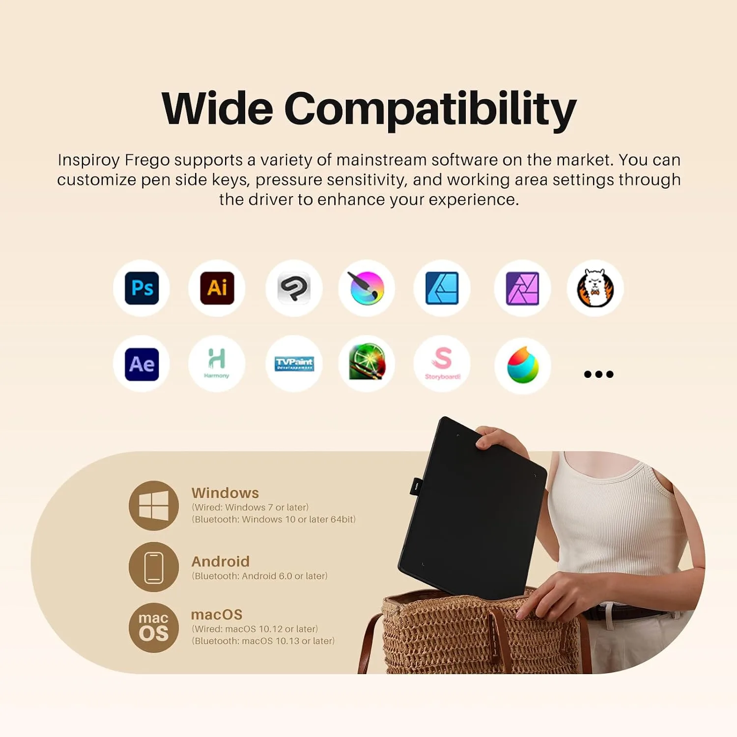 HUION Inspiroy Frego Medium Wireless Drawing Tablet 10x6.25 inch