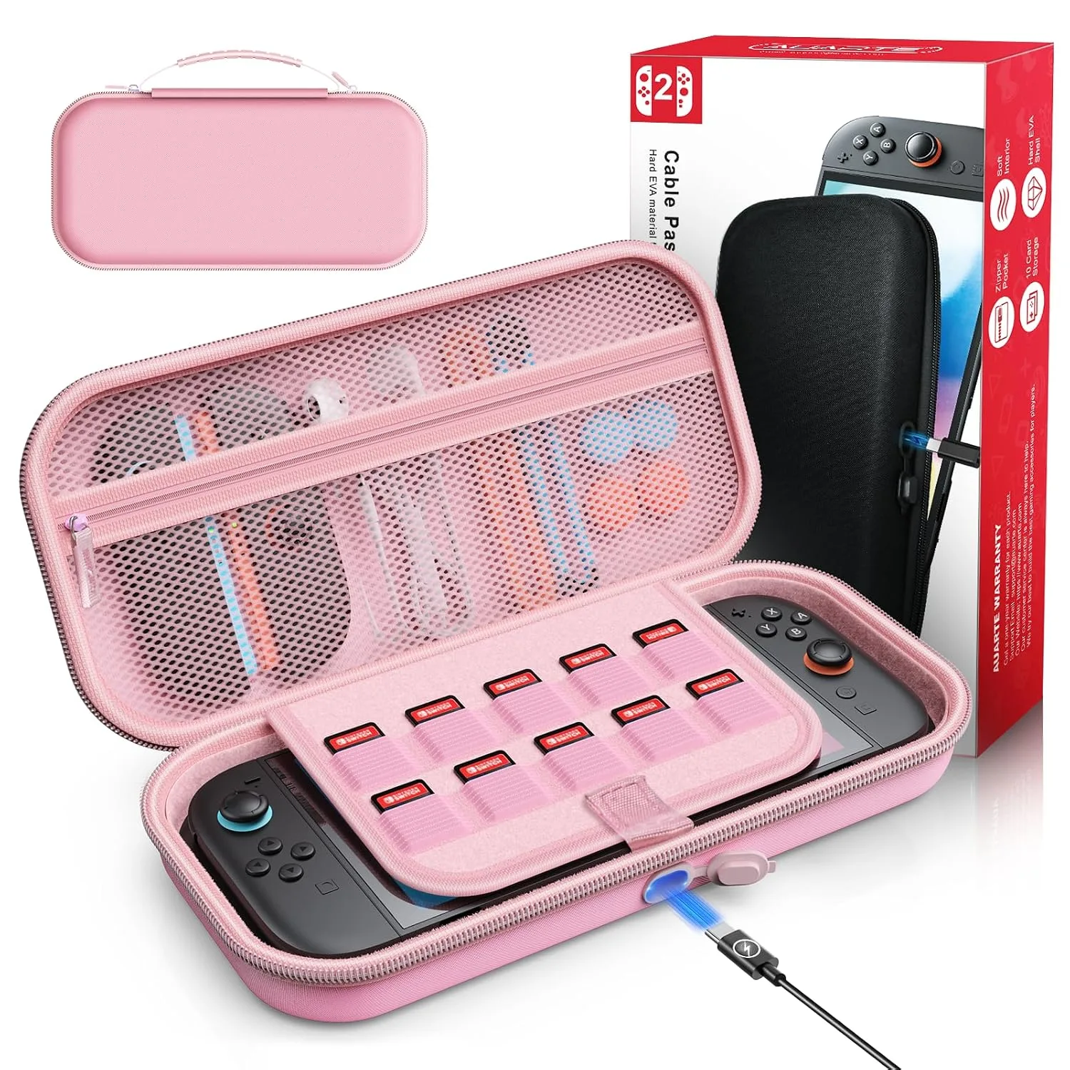 Auarte [Charge Inside Carrying Case for Switch 2 Console (2025)/OLED-Pink