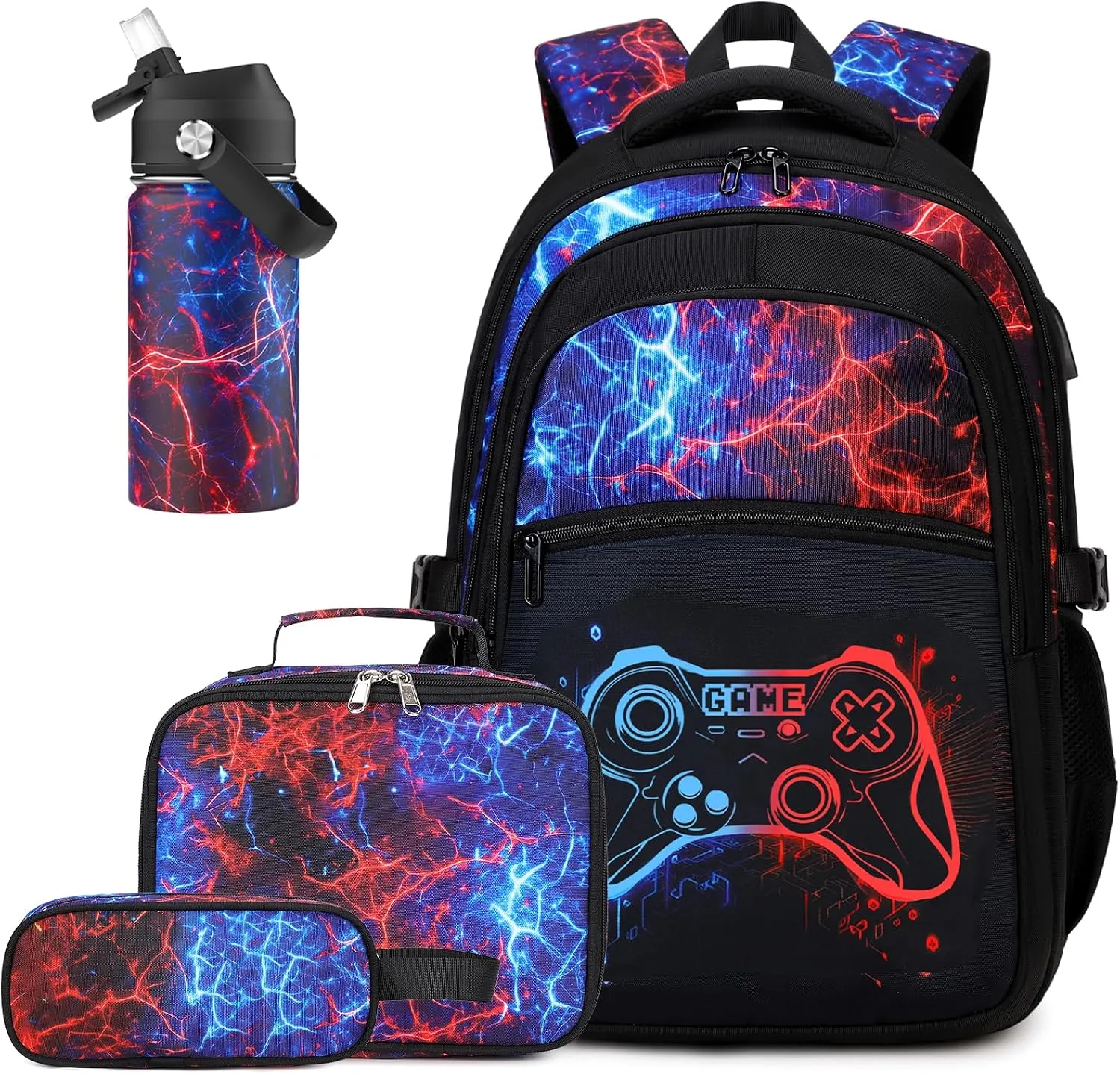 Mochila Infantil Digobay Gamer con Set 4 en 1 y Botella Térmica 414 ml