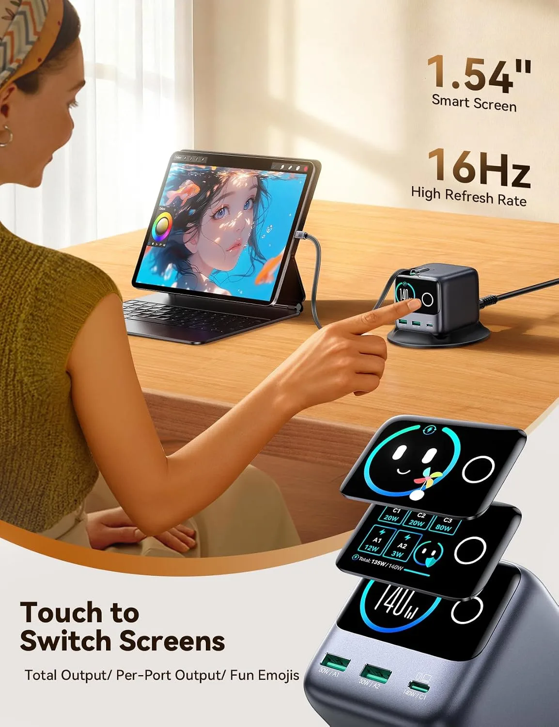JOYROOM 140W Charging Station, GaN Desktop Charger Retractable Charger