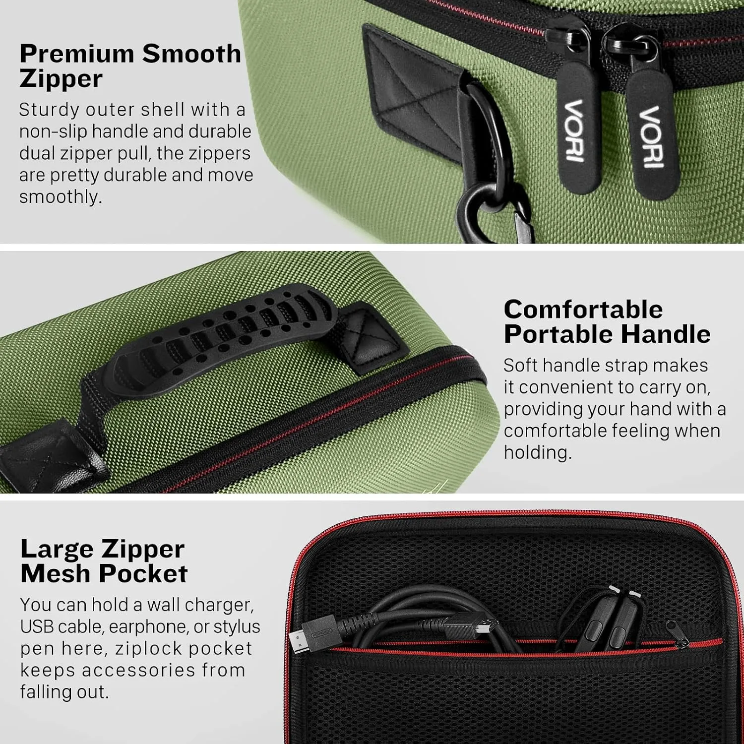 VORI Carrying Case for Nintendo Switch/Switch OLED Model (2021), Hard Travel Storage Protective Case with Handle and Shoulder Strap for Pro Controller, Poke Ball Plus and Switch Accessories, Green