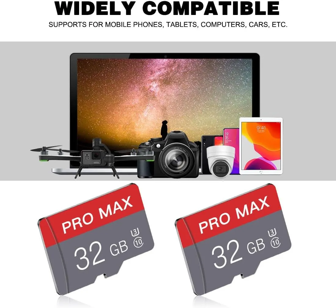 32GB Micro SD Card Memory Card with Adapter, High Speed Class 10, for Smartphone, Security Cam, Tablet, Drone, Dash Cam & MP3 Player