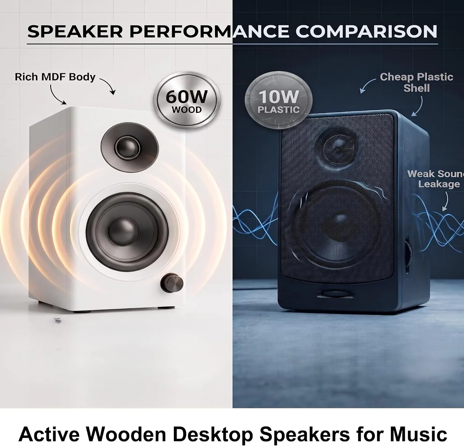 Powered Computer Speakers for Desktop PC and Music, White Pair