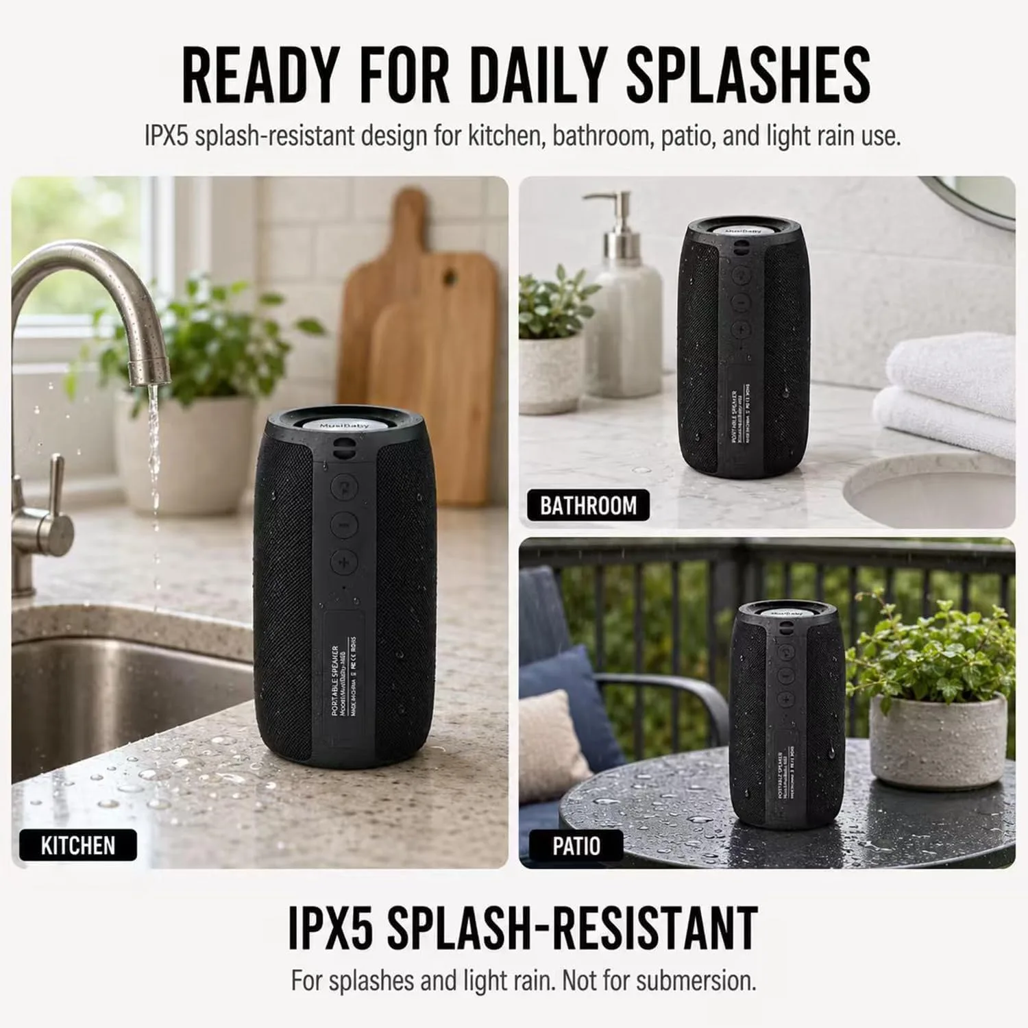Musibaby M68 Bluetooth Speaker, Portable 12W Small Speaker, Black
