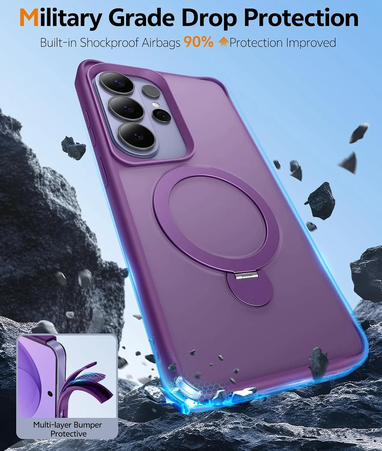 for Samsug Galaxy S26 Ultra Case with 360 Rotatable Magnetic Invisible Stand, [Screen Protector] Fits for MagSafe, Mil-Grade Shockproof Translucent Matte Phone Cover, 6.9", Purple
