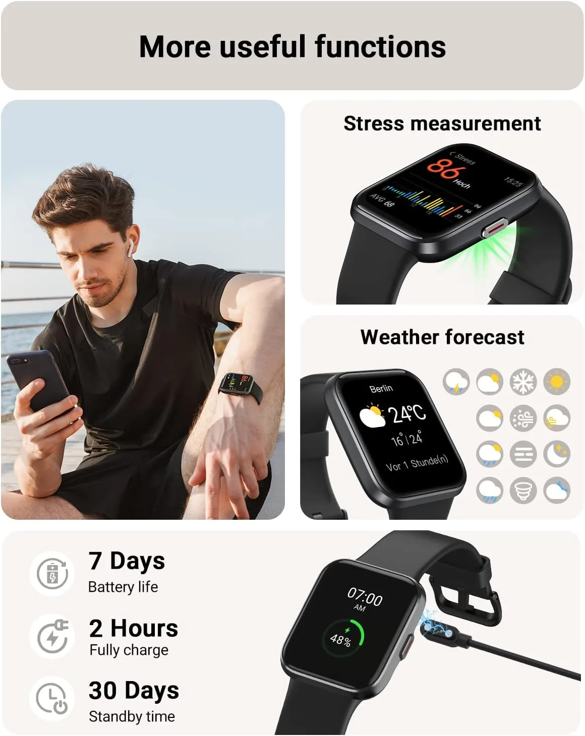 Tensky Smart Watch for Men/Women Android/iPhone/Samsung, Alexa Built-in, 1.8" Touch Screen Fitness Tracker with Answer/Make Calls, 3ATM Waterproof Heart Rate/Sleep/SpO2 Monitor, 120+ Sport Modes