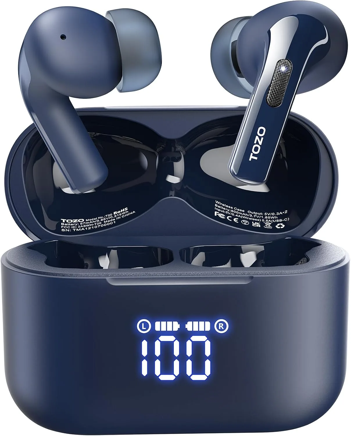 TOZO T20 Wireless Earbuds 97H Playtime, Wireless Charging LED Display Case