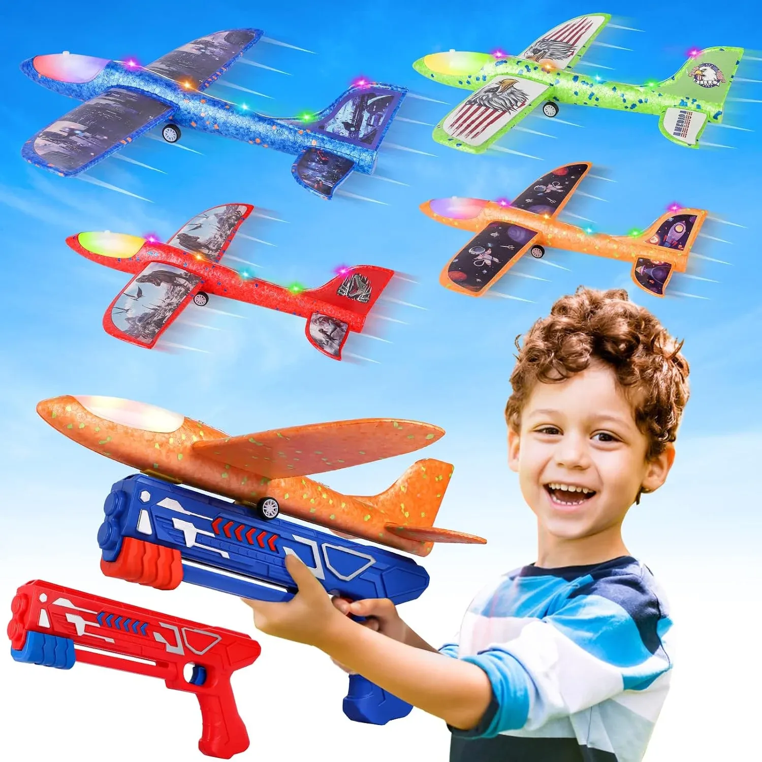 Fuwidvia 4 Pack Airplane Launcher Toys 13.2'', 2 Flight Modes
