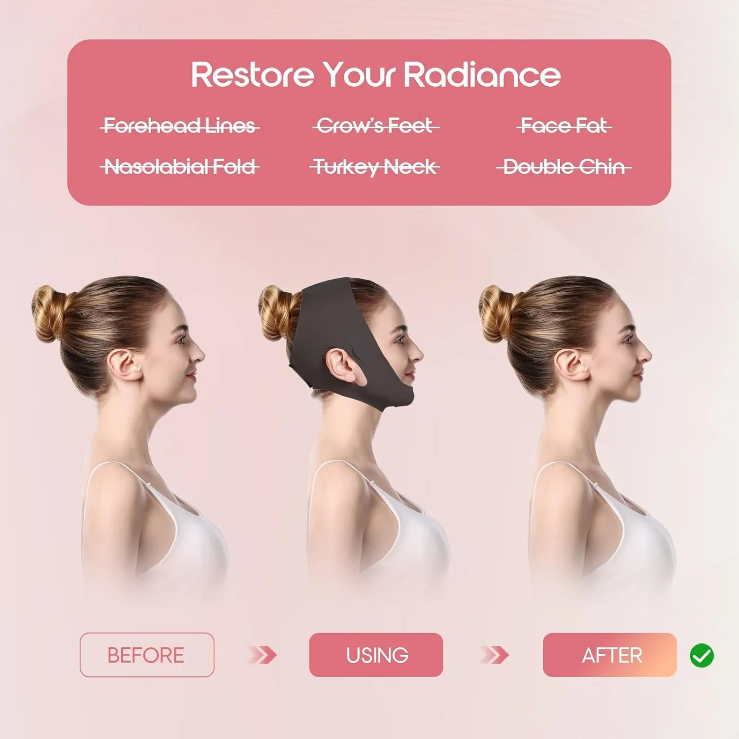 Chin Strap for Sleeping, Double Chin Strap - Double Chin Mask & Face Slimming Mask - Breathable Face Lifter & V Line Mask - Reusable Vline Face Lifting Mask for Women, Daily Wear, Black