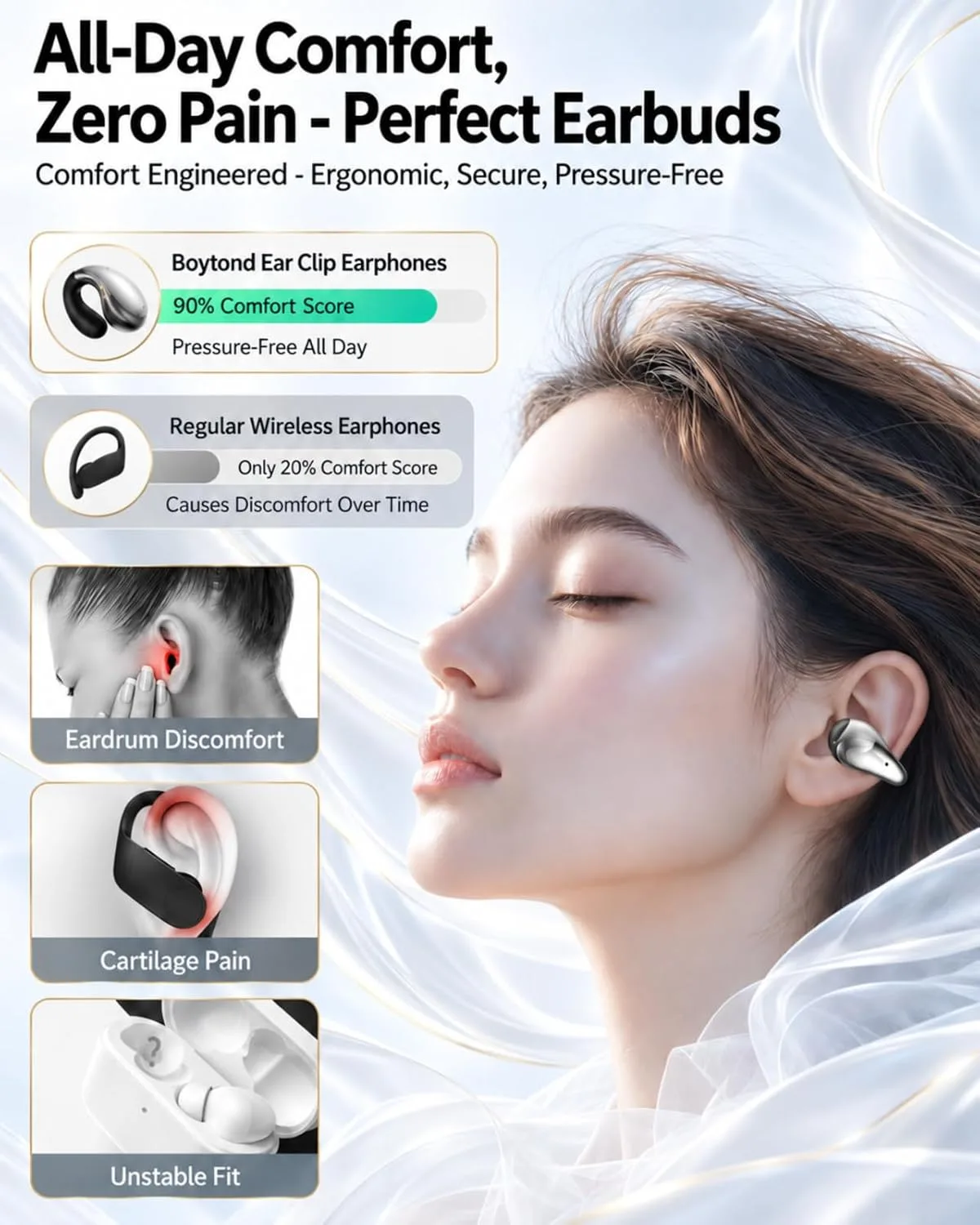 Ultra Open Ear Earbuds, Ergonomic Clip On Headphones for Running & Workouts