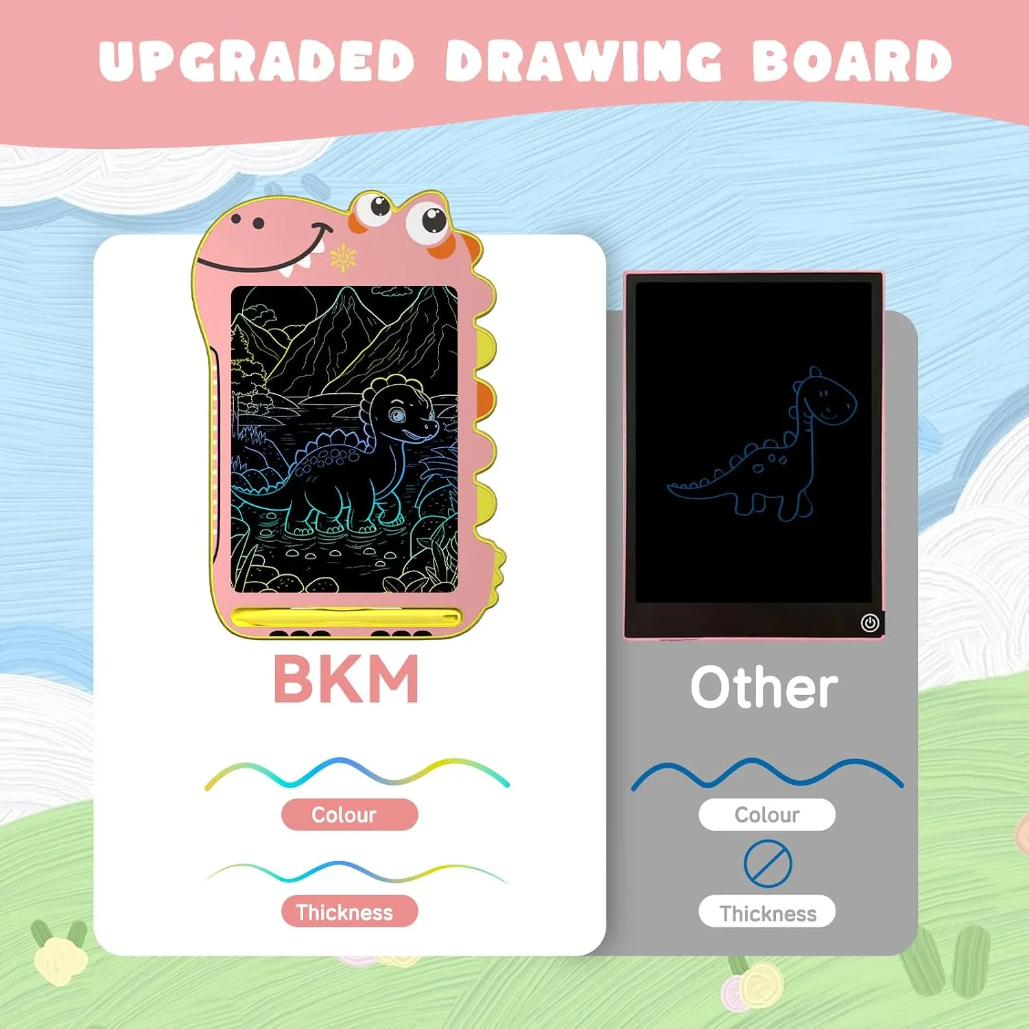 BKM LCD Writing Tablet for Kids, 8.5 Inch Colorful Doodle Board Toys, Pink