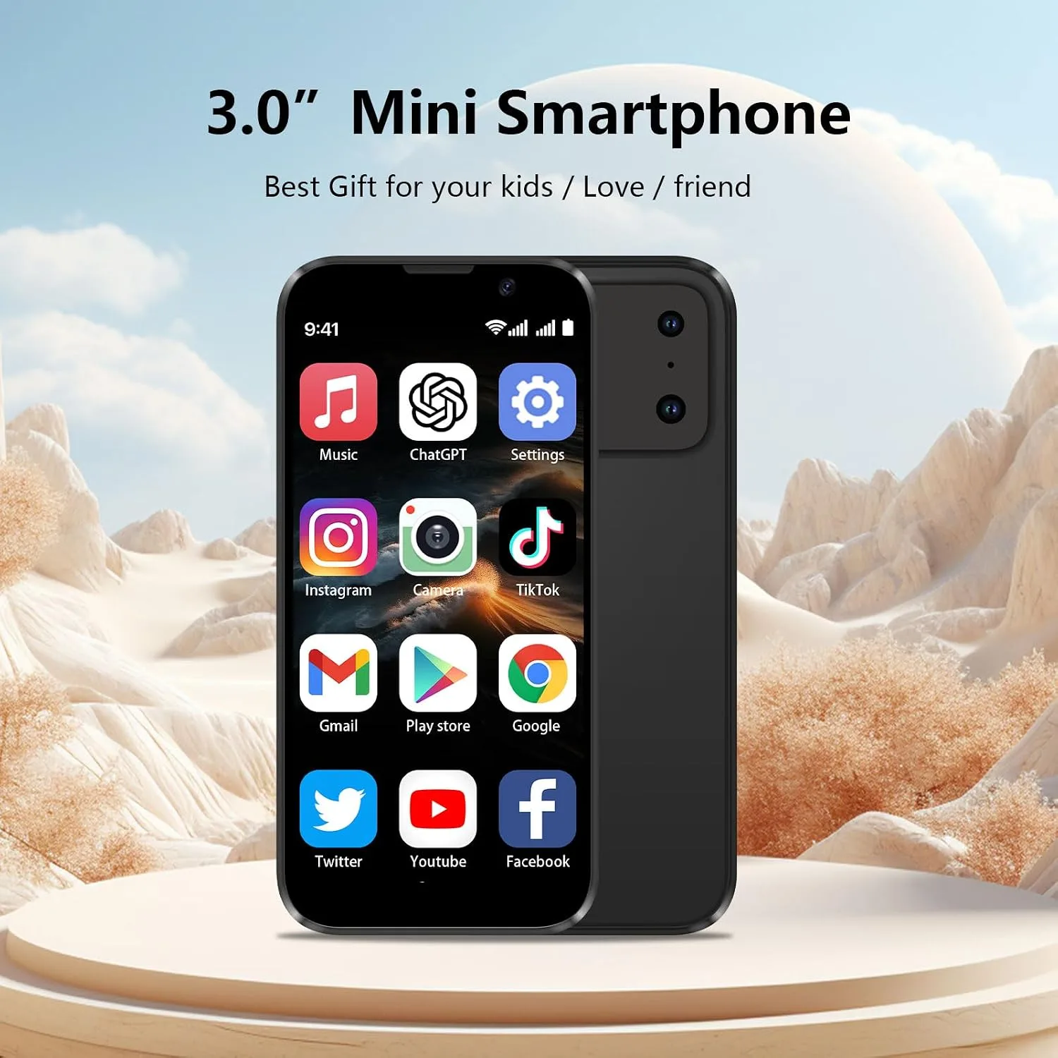 Mini Smartphone 3.0" HD Touchscreen - Unlocked Android Compact Mobile Phone for Kids & Students | Smallest Cell Phone for Travel Backup & Digital Detox | WiFi, GPS, Face ID, Dual SIM, 2GB+16GB, Blue