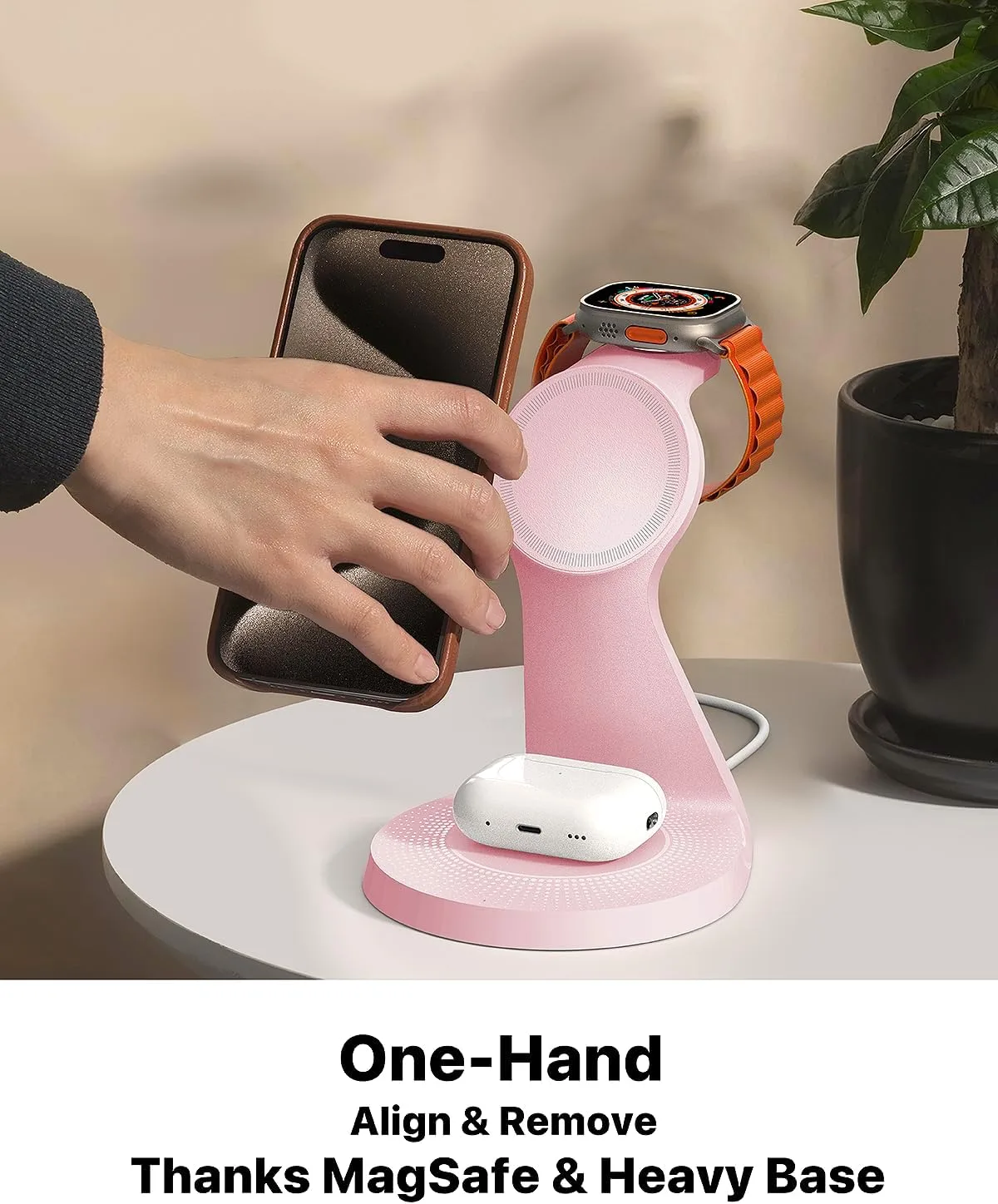 3 in 1 Charging Station for Apple Devices, Mag-Safe Charger Stand Fast Charging, Wireless Charger for iPhone 16/15/14/13/12 Series, & AirPods, & iWatch (USB-C Charger Included)