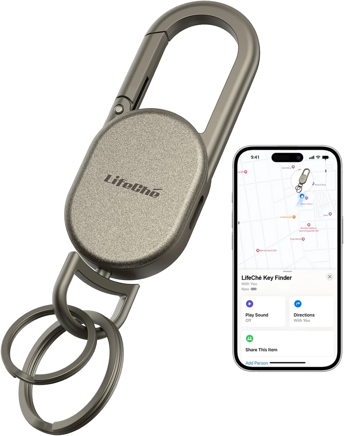 Find My Key Finder, Stainless Steel Keychain, Rechargeable Tracker