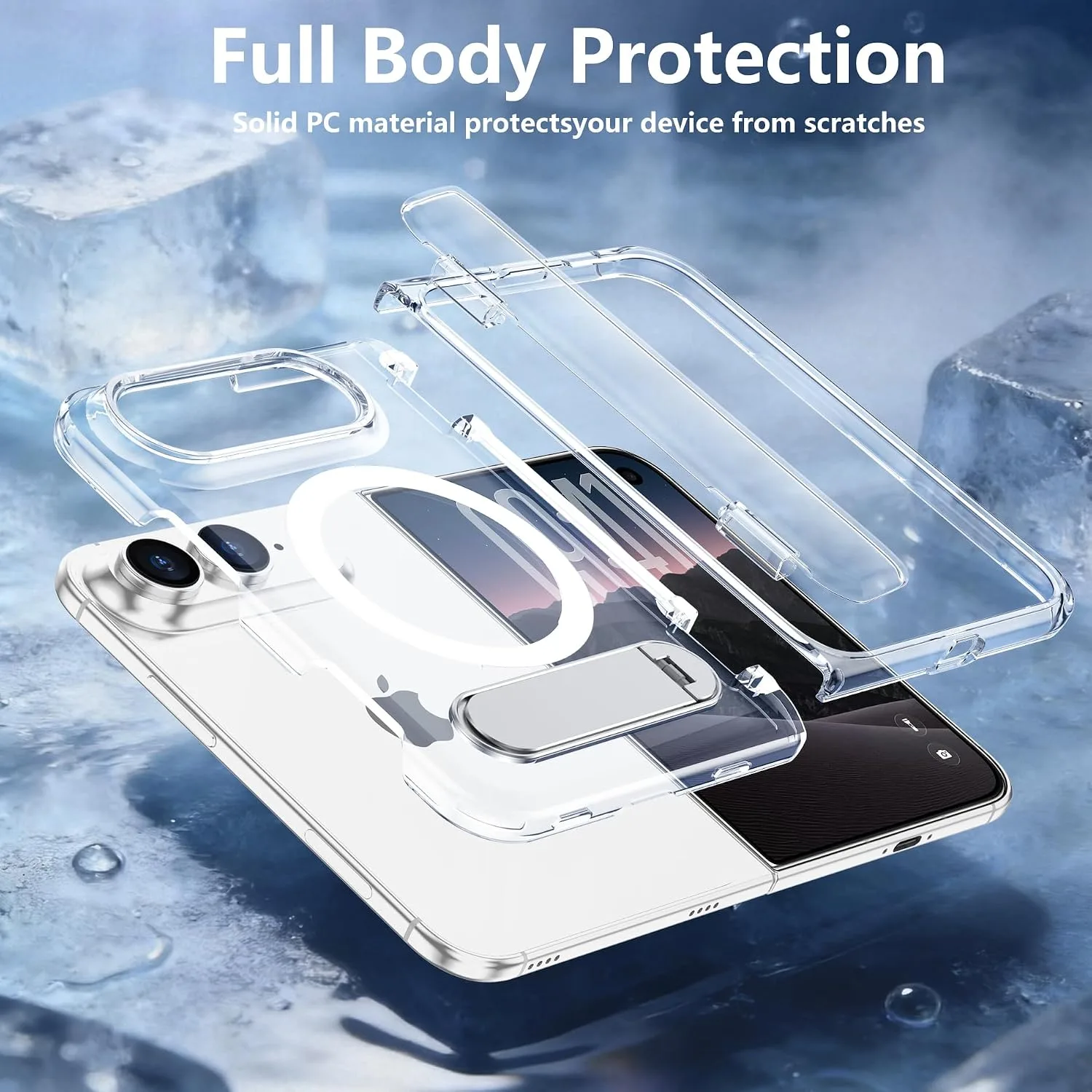 Magnetic for iPhone Duo Case Clear with Stand & Screen Protector,Anti Slip