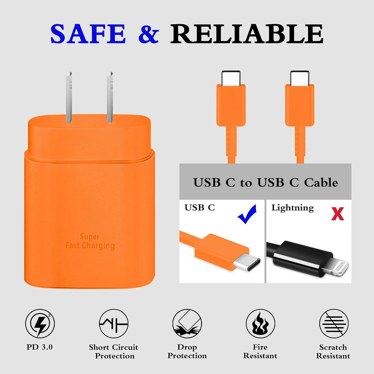 Type C Charger Fast Charging 2-Pack 25W Long 6FT USB C Cable