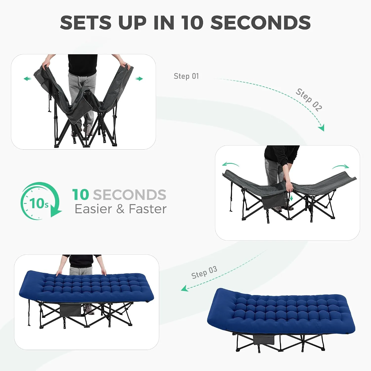 JEAREY Folding Camping Cot for Adults, 28in Wide with Mattress, Navy