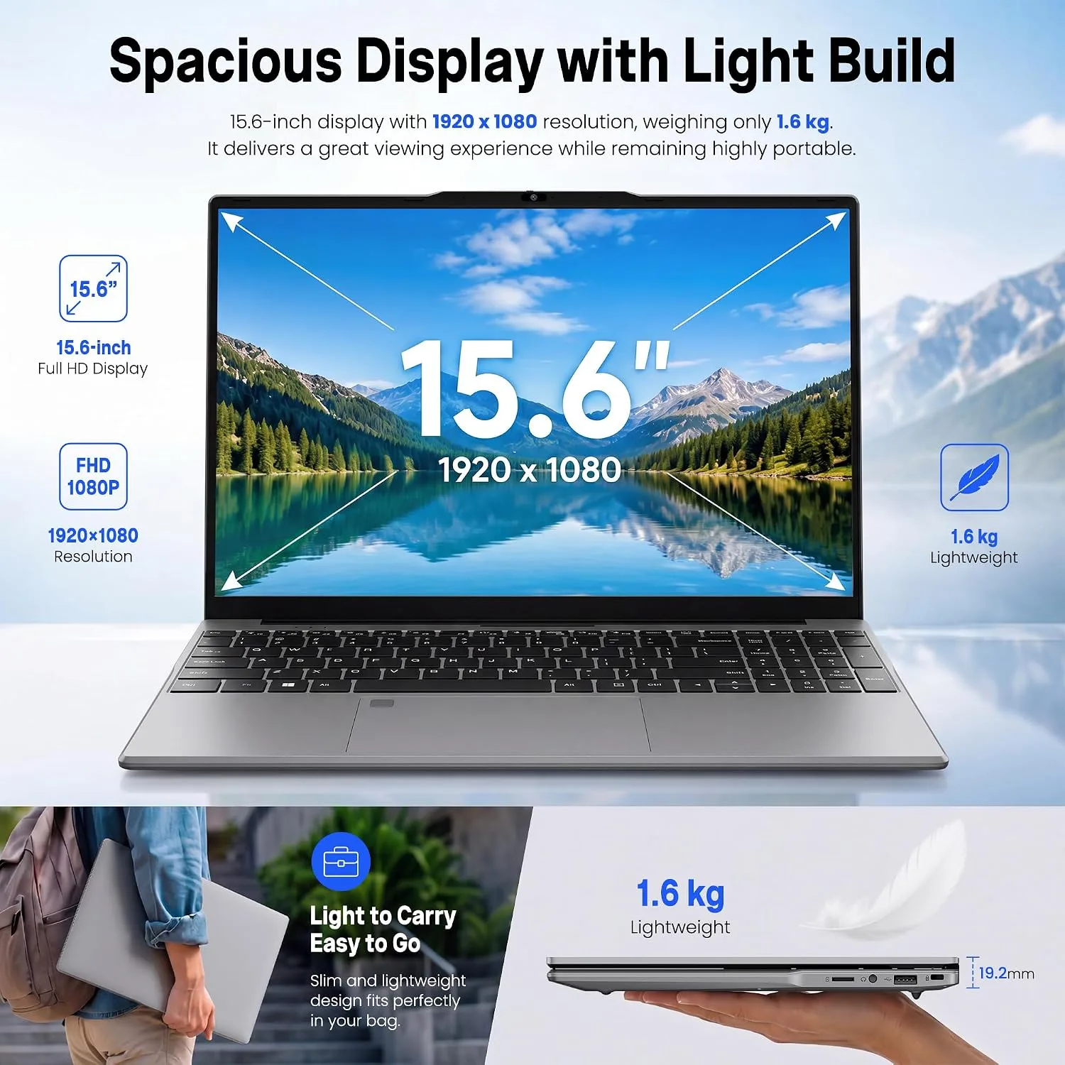 Aurant 15.6 Inch Laptops, AMD Ryzen R5, 8GB RAM, 128GB SSD, Win11 Home