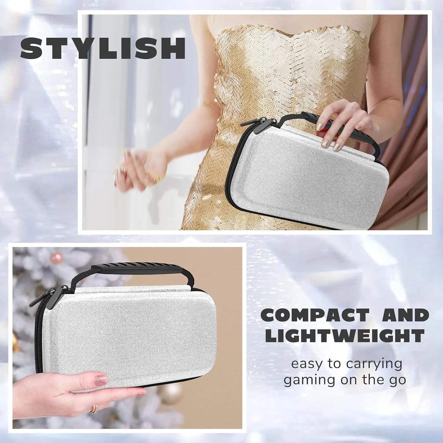 homicozy White Glitter Carrying Case for Nintendo Switch & Switch OLED