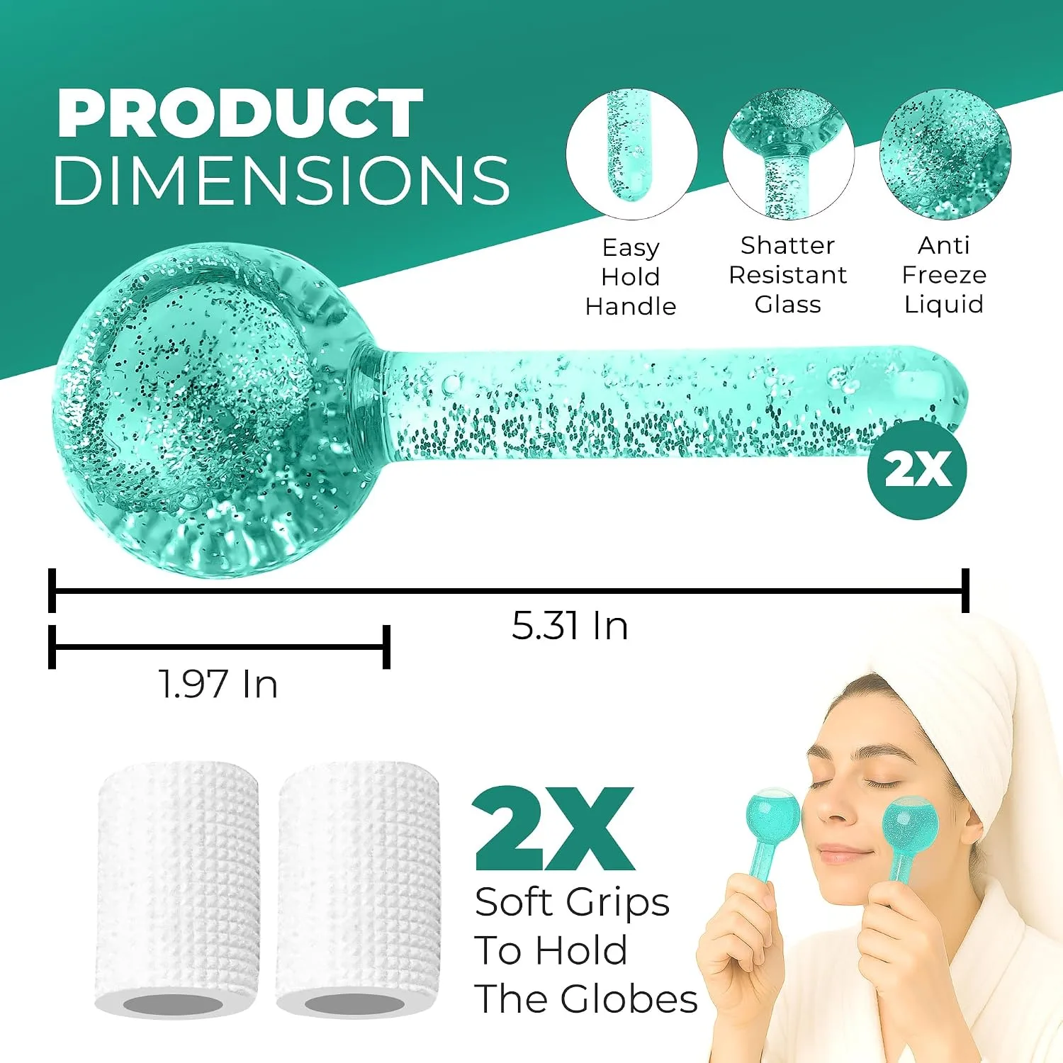 Ice Globes for Face 2Pcs – Freezer Safe Ice Globes for Facials, Skin Tightening & Anti-Aging – Reusable Facial IceGlobes for Puffiness & Wrinkles of Face, Neck & Eyes – Teal