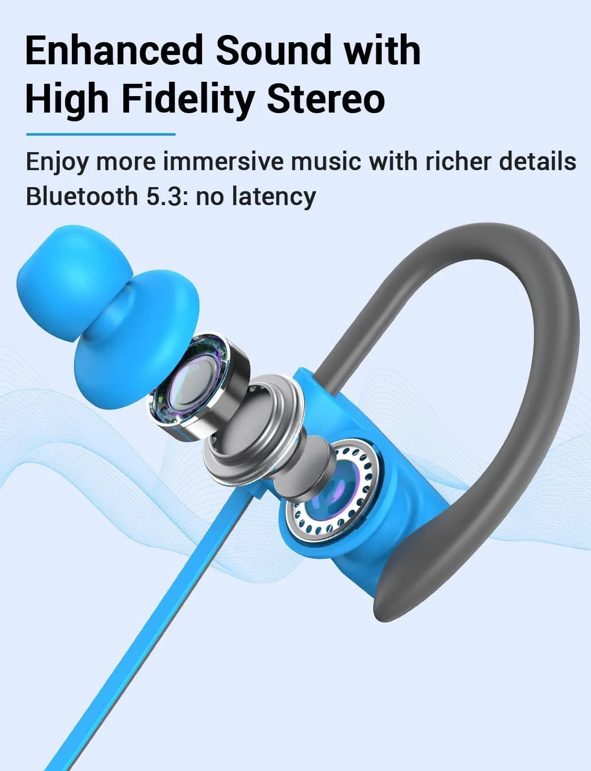Bluetooth 5.3 Headphones, Wireless Sports In-Ear Earbuds IPX7 Waterproof