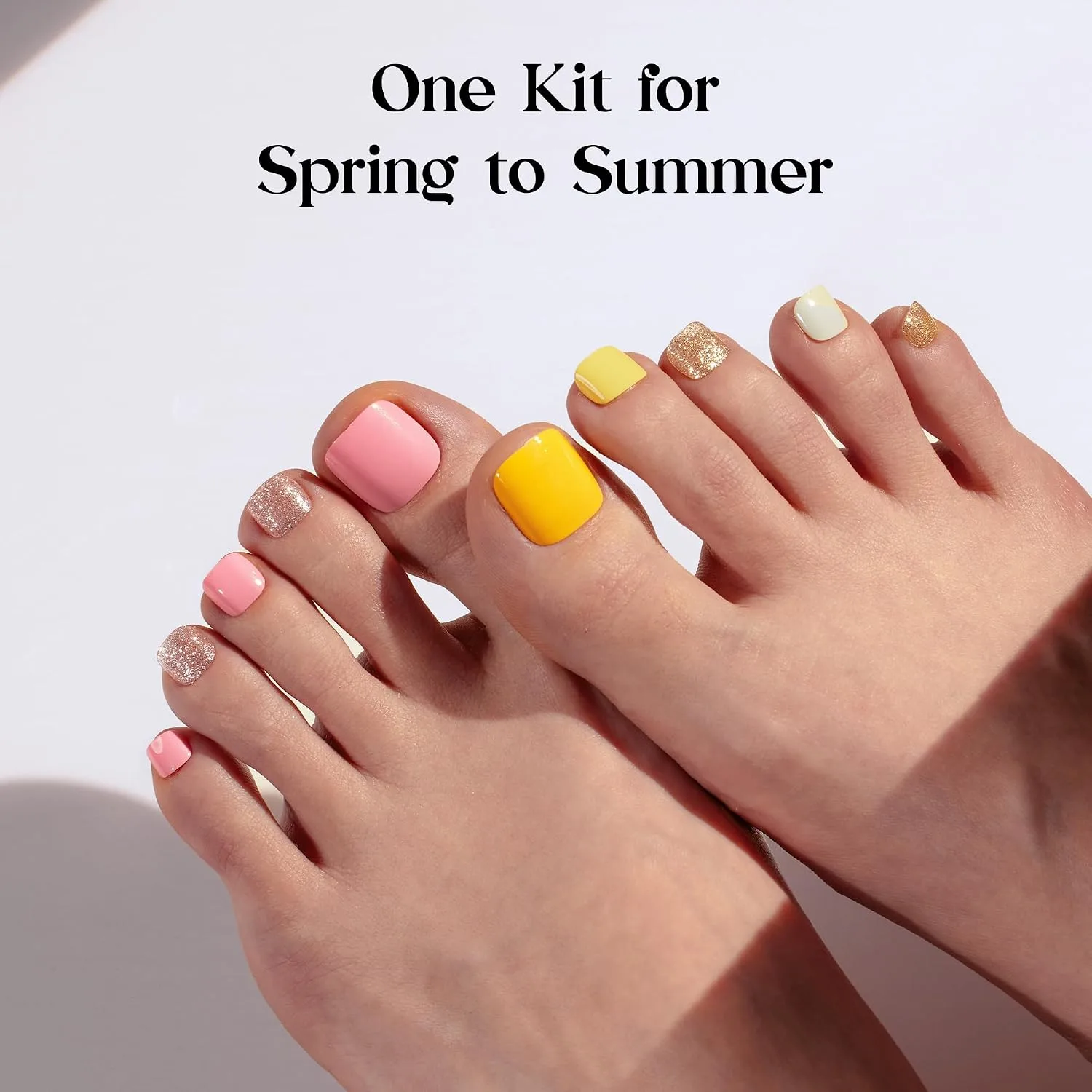 Beetles Press On ToeNails Kit - Glitz Spectrum | 360Pcs 12 Colors Short Square Press On Nails | 15 Sizes French Glossy Glitter with Nail Glue & Nail Tabs Stickers, Fake Nails Kit Art for Women