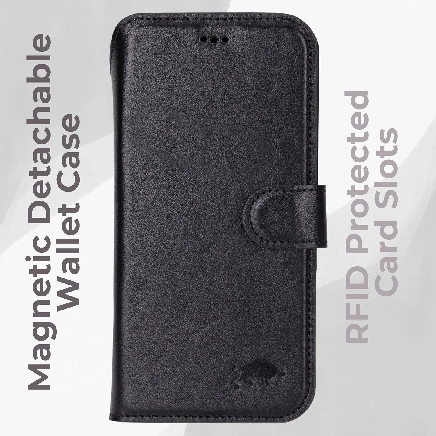 VENOULT Wallet Case for iPhone, Full Grain Genuine Turkish Leather, Magnetic Detachable, RFID 4 Card Slots, Business Style, Compatible with MagSafe (Rustic Black, iPhone 16 Pro MAX)