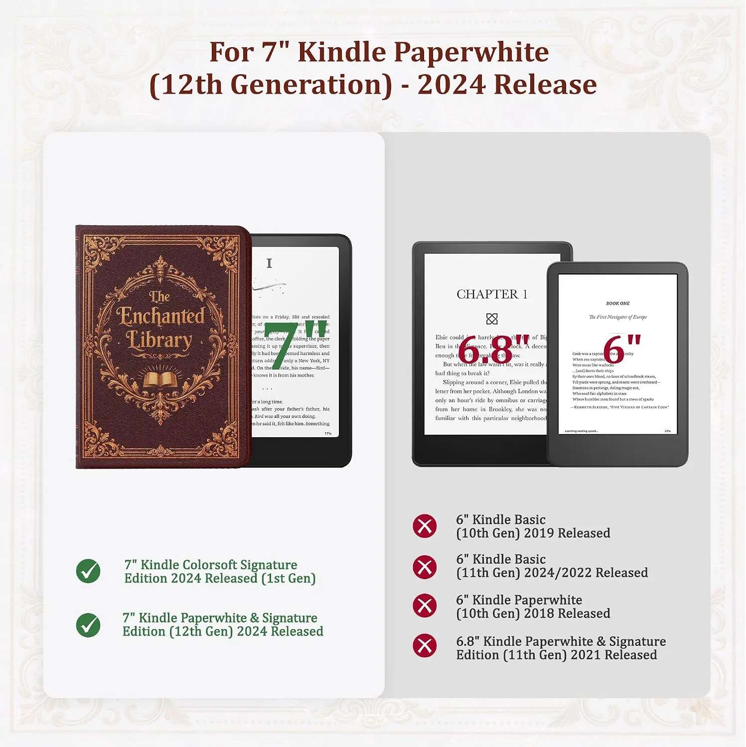 Magnetic Book Cover Case for 7'' Kindle Paperwhite & Colorsoft
