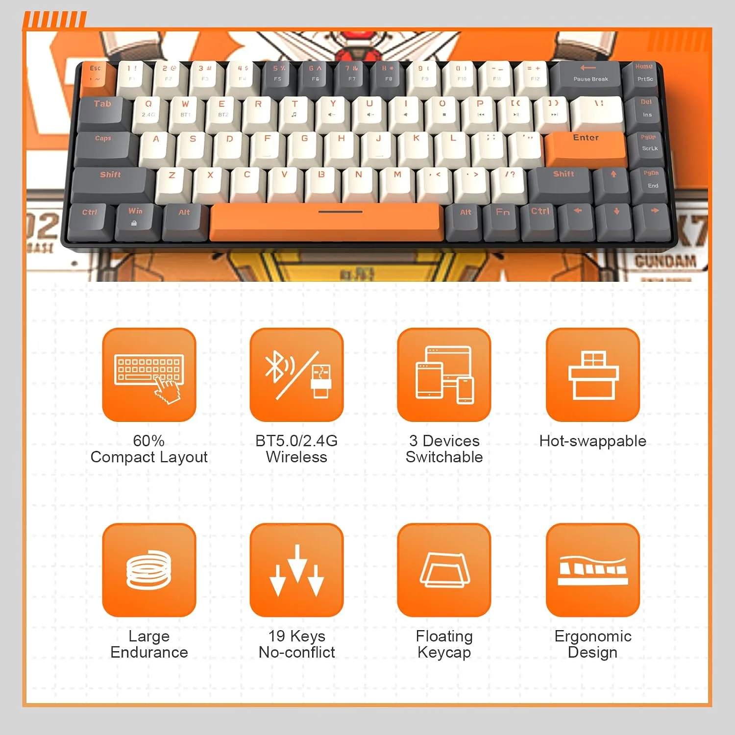 MAGIC-REFINER RK68 Compact 68 Keys Wireless Mechanical Gaming Keyboard