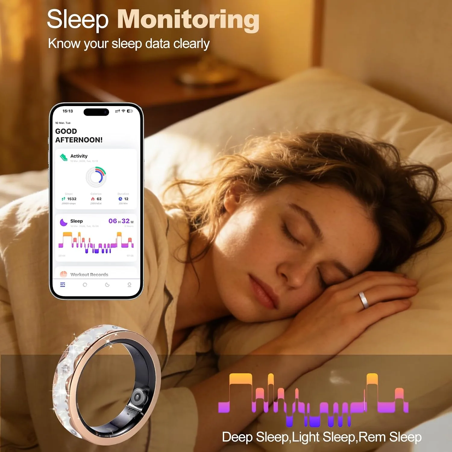 Smart Ring for Women Fitness Health Sleep Tracker White Size 10