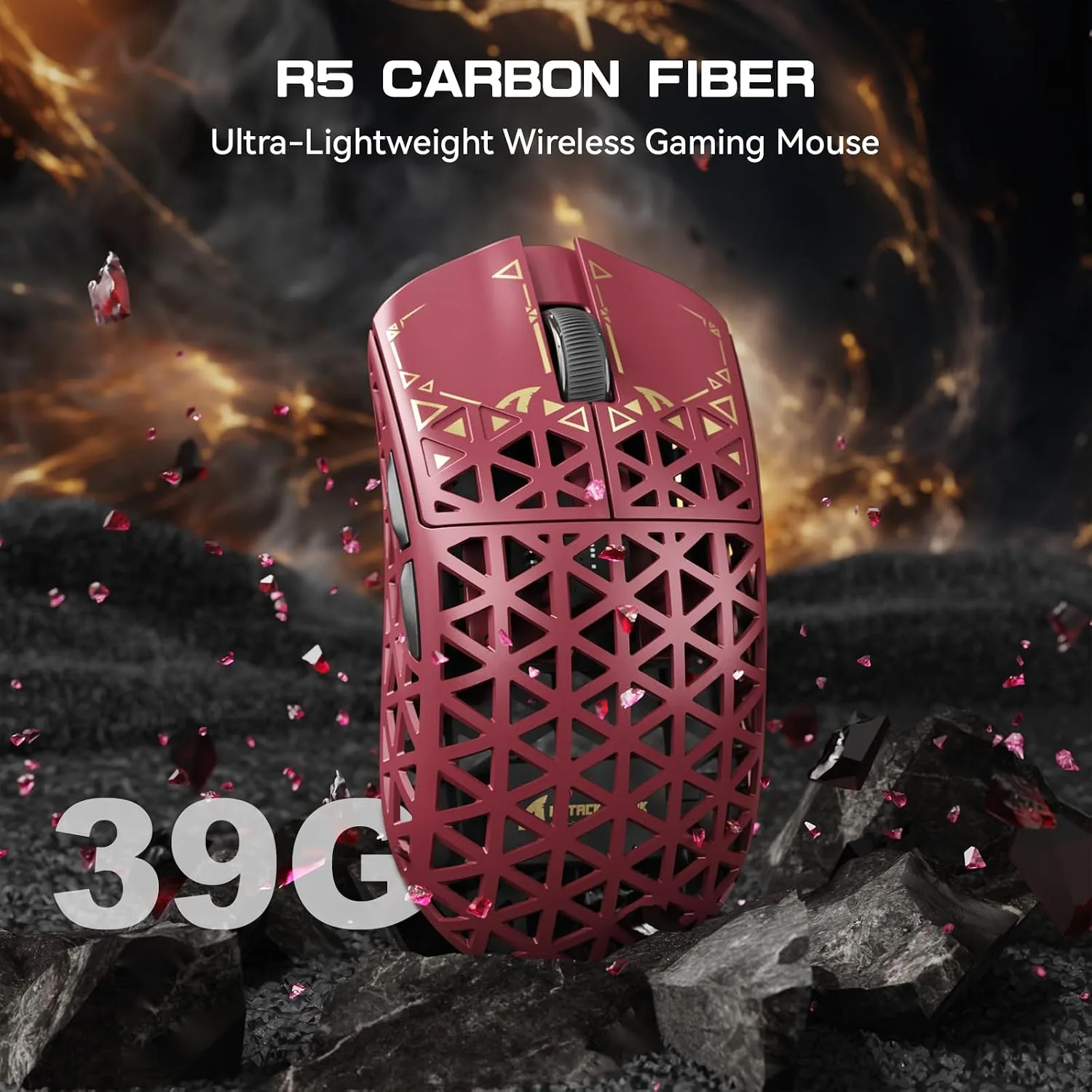 ATTACK SHARK R5Ultra 8K Carbon Fiber Wireless Gaming Mouse, Red