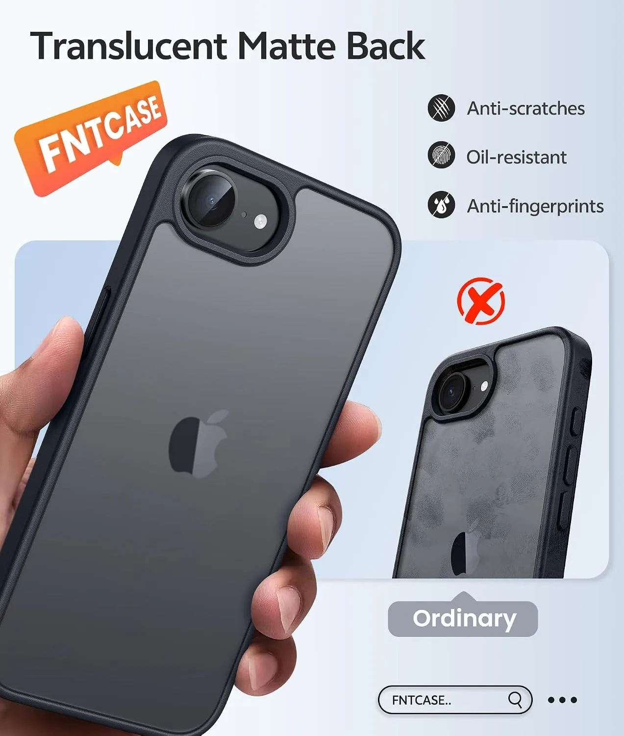 FNTCASE for iPhone 17e/16e Case, Screen Protector, Translucent Matte Back