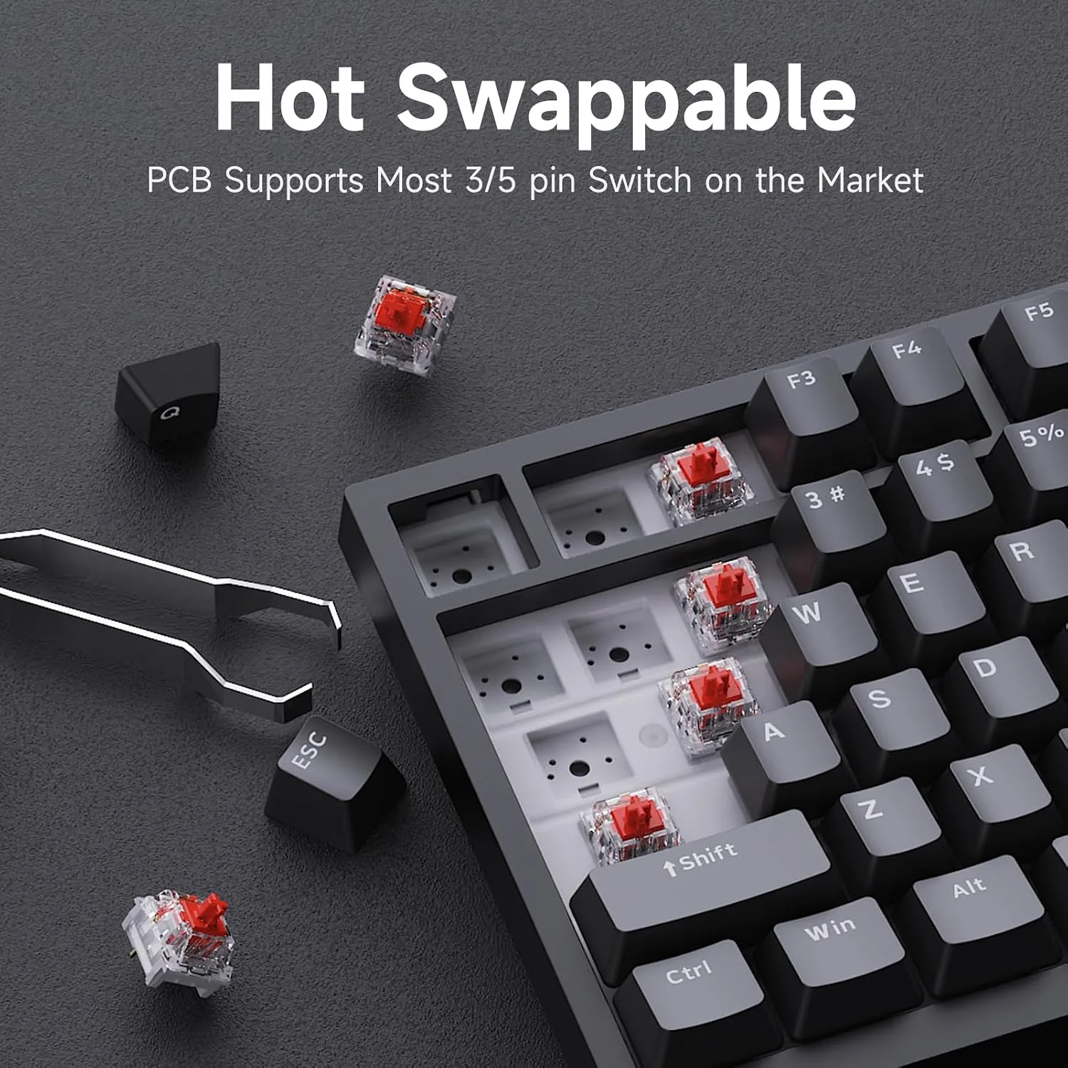 Ajazz AK820 75% Mechanical Gaming Keyboard, Wired Gasket Mount Hot-Swappable Keyboard with Volume Knob, 5-Layer Sound Dampening, PBT Keycaps, 82 Keys, Black