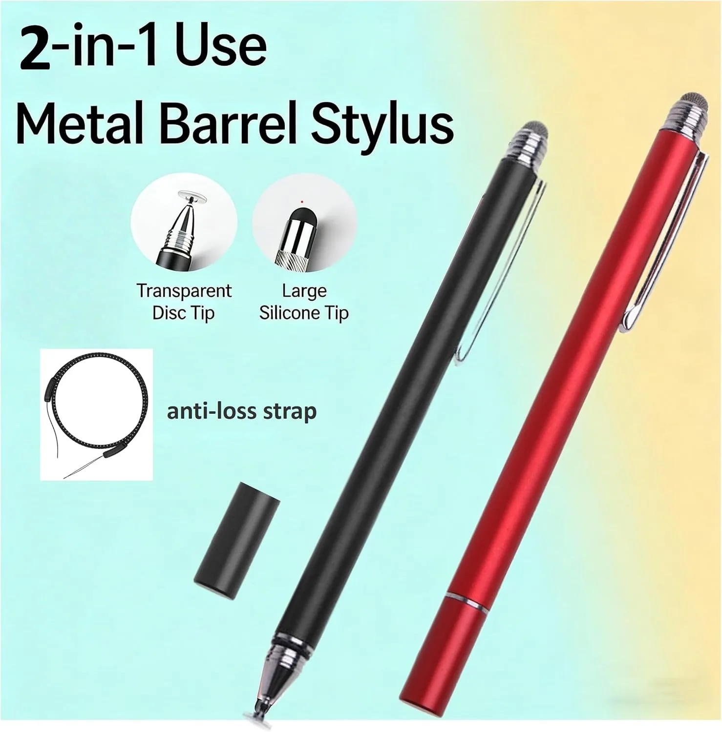 2-in-1 Stylus Pen for Nintendo Switch1/2/Lite/OLED, with Lanyard (Red)