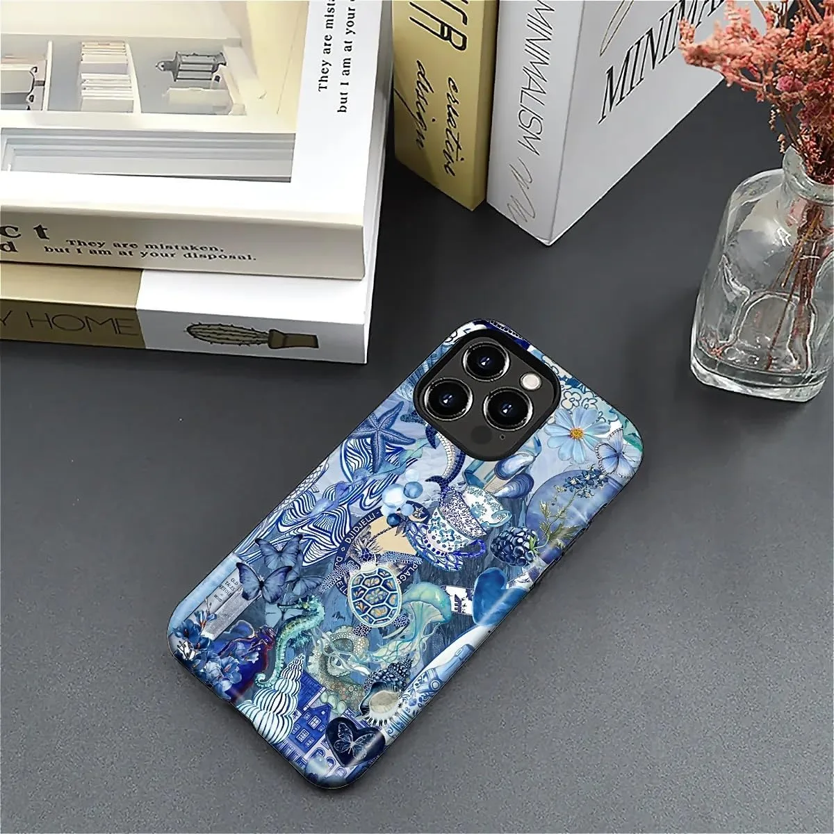 DAIZAG Case for iPhone 16 Pro,Mixed 2 Layer Design Shockproof Soft TPU Ddouble Protection Phone Case for iPhone 16 Pro-Blue Book Sea Life World