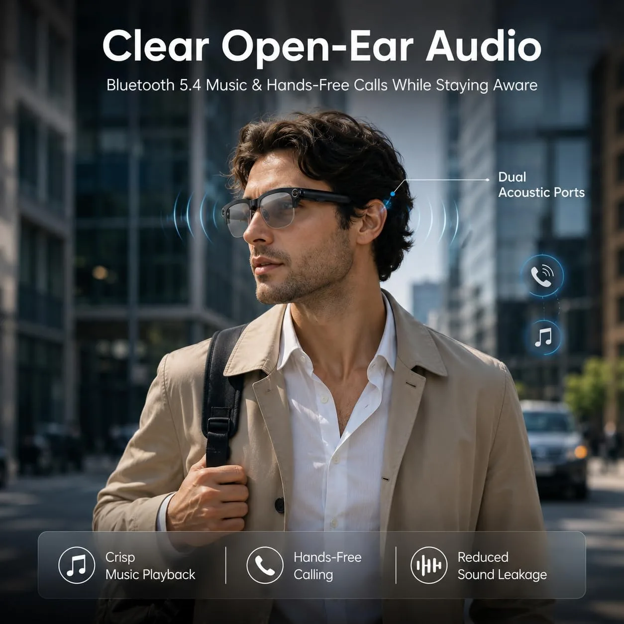 AI Smart Glasses with camera, 8MP HD Camera Glasses,Bluetooth Music & Calls