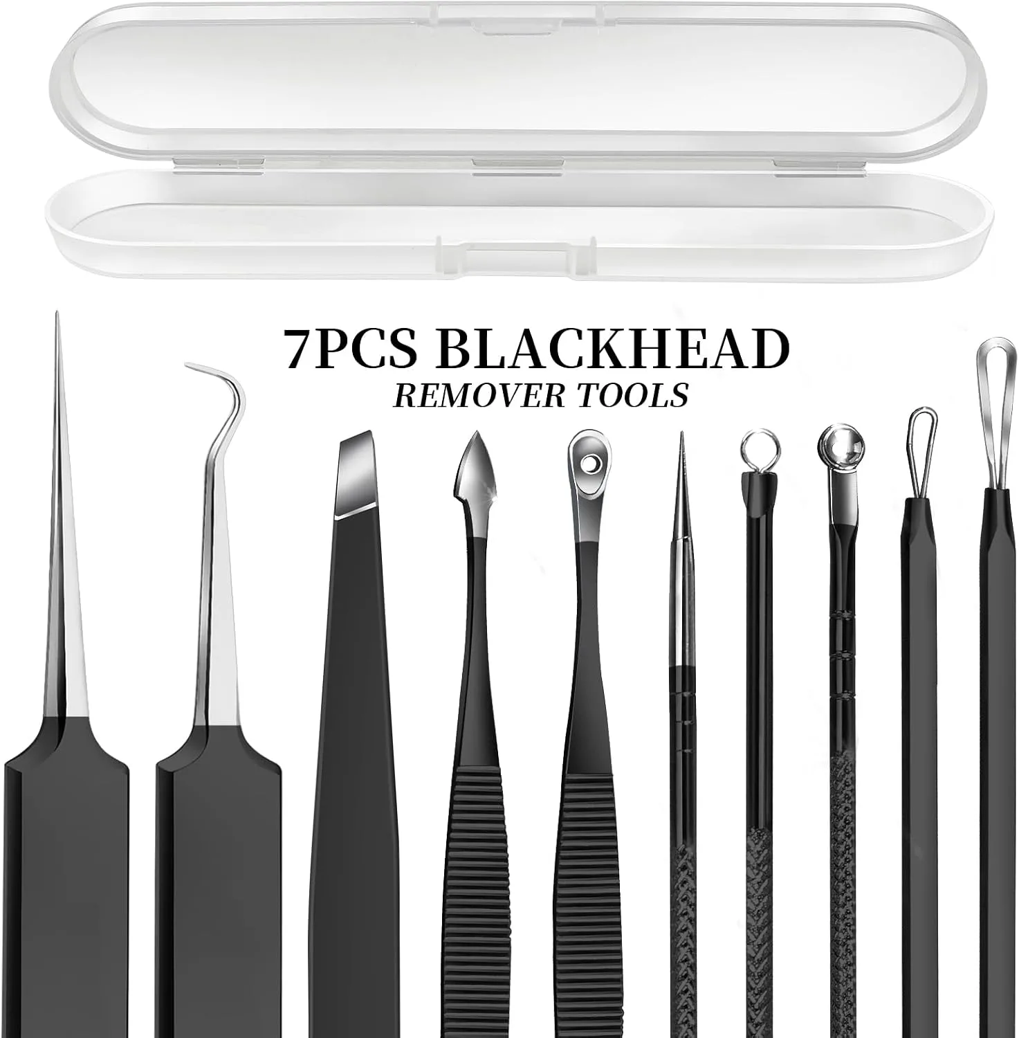 Teenitor Blackhead Remover Tools, Pimple Popper Tool Kit, Ingrown Hair Tweezers, Precision Tweezers, Surgical Grade Blackhead Extractor Pimple Extractor, Black