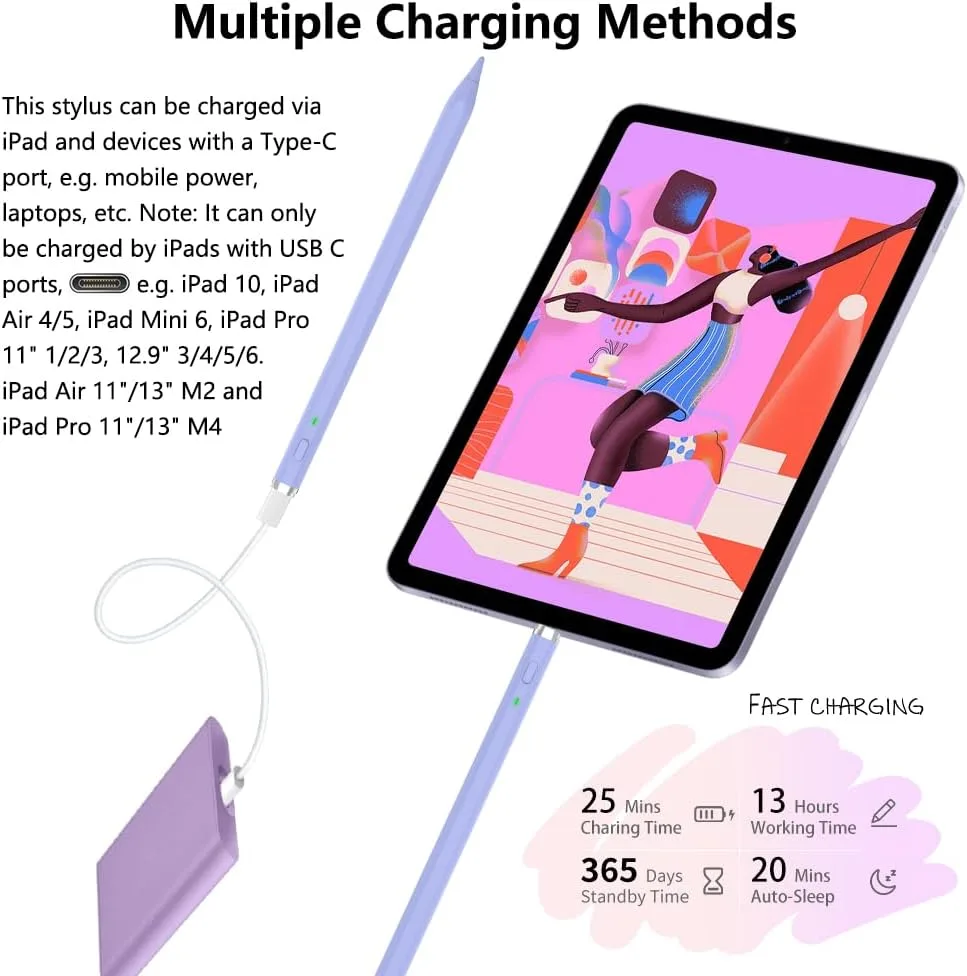 KIROSA iPad Pencil USB C: Stylus Pen for iPad W/ 10X Fast Charging Tilt Sensitivity Palm Rejection - Drawing Stylus Compatible with ipad 6~11th, Mini 5/6, Air 3~5/M2/M3, Pro 11"/12.9"/M4 (2018-2025)
