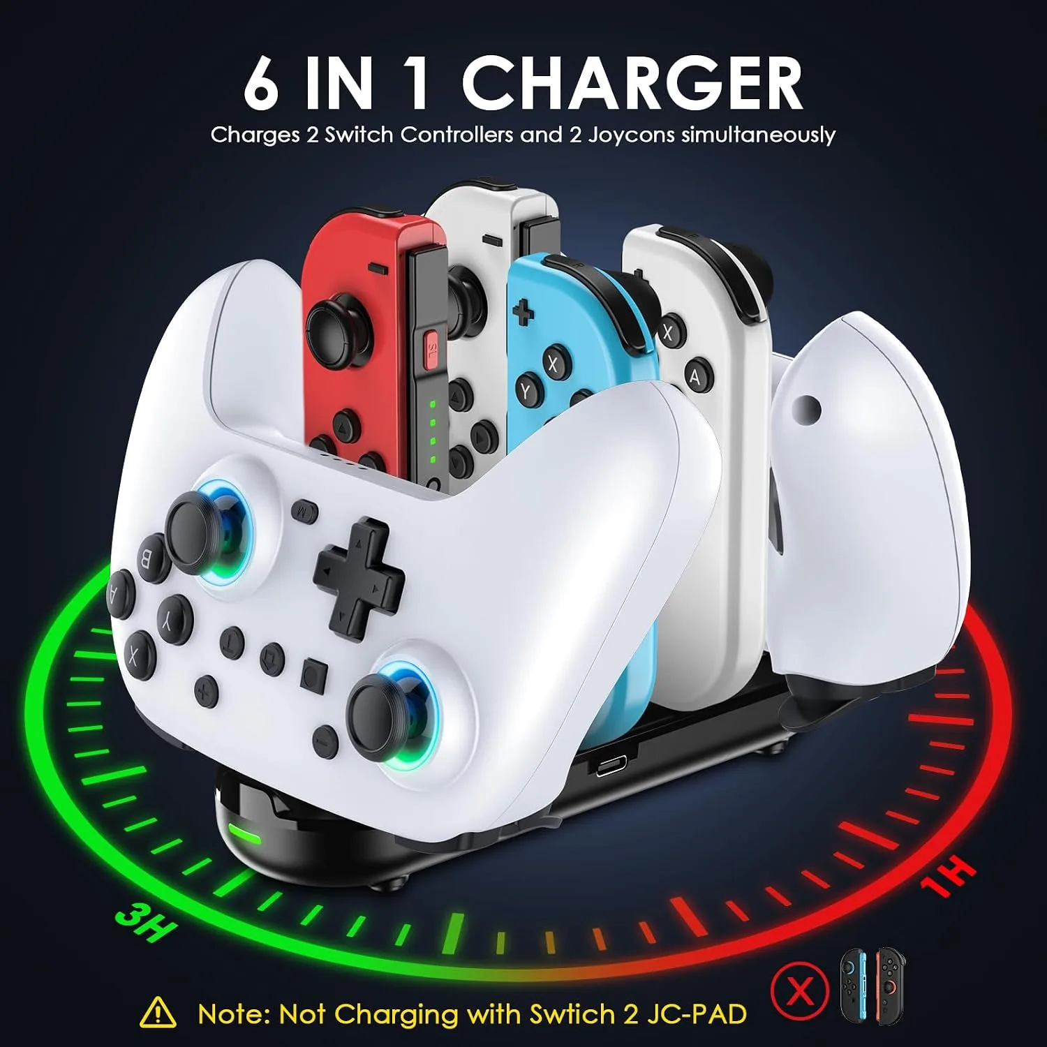 Fliresy Switch Controllers 2 Pack with Charging Dock, Switch 2 Controller for Nintendo Switch 1/2/OLED/Lite, RGB Wireless Switch 2 Pro Controller with Wake up/6-Axis Gyro/Dual Vibration/Turbo (White)