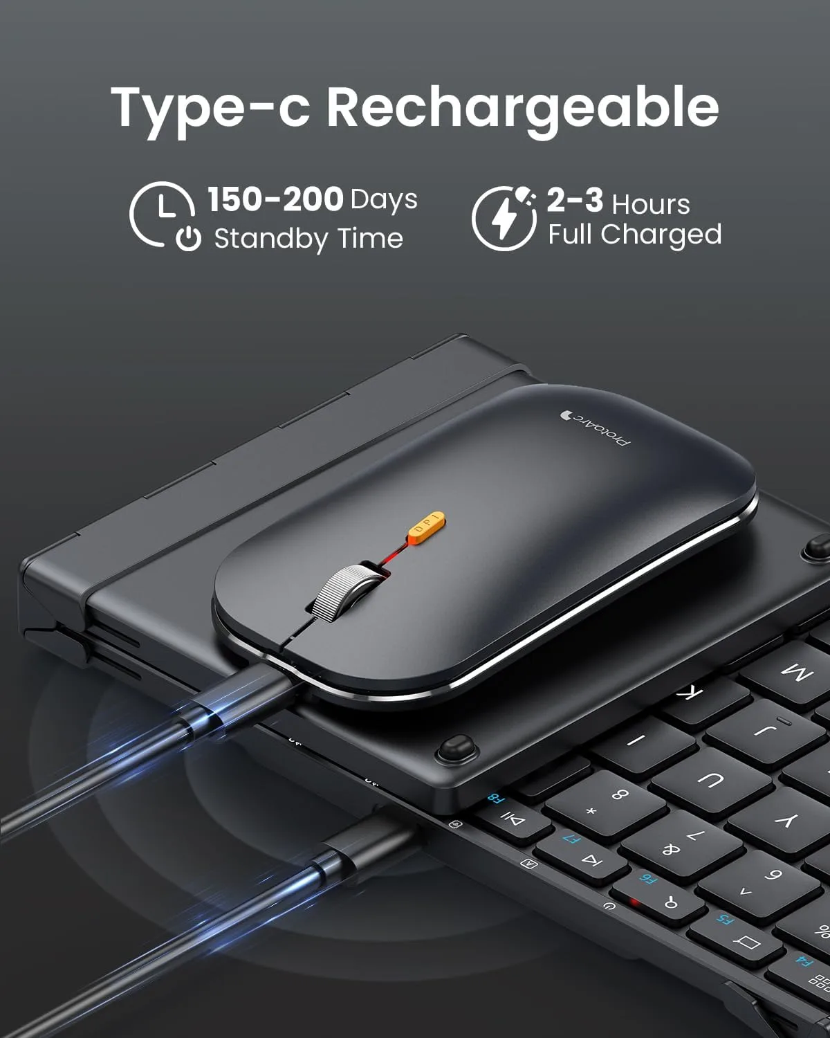 ProtoArc XKM01 Full-Size Foldable Keyboard Mouse Combo for Travel - Black