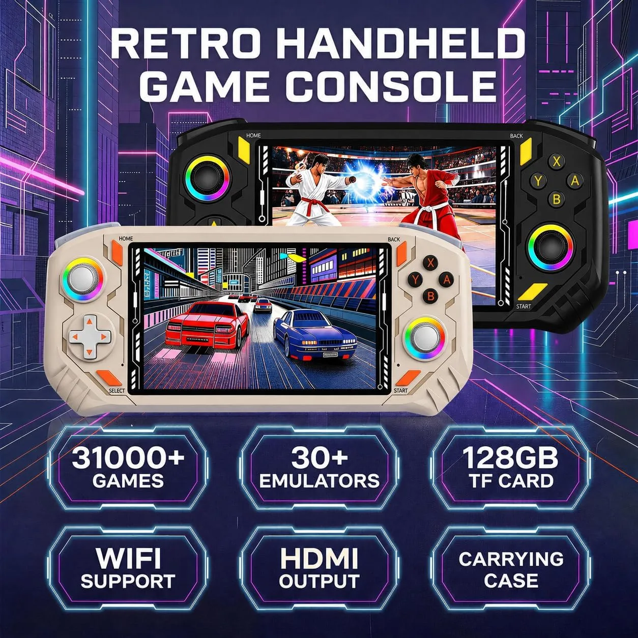 RG56PRO Retro Handheld Game Console with EVA Hard case (White, 128.0, GB)