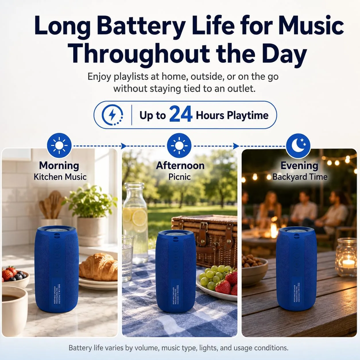Musibaby M68 Portable Wireless Speaker, 24H Playtime, Blue