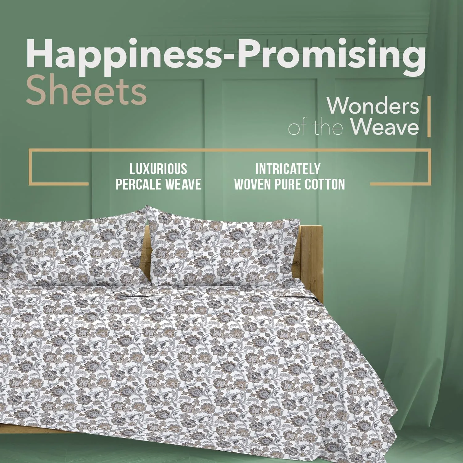 TEXAS LINEN CO. 100% Organic Cotton Sheets Twin Size - 3 PC Organic Cotton Percale Printed Sheets Twin Set (Floral Ivory), Soft, Cooling Bedsheets, 16" Deep Pocket Hotel Bedding - GOTS Certified