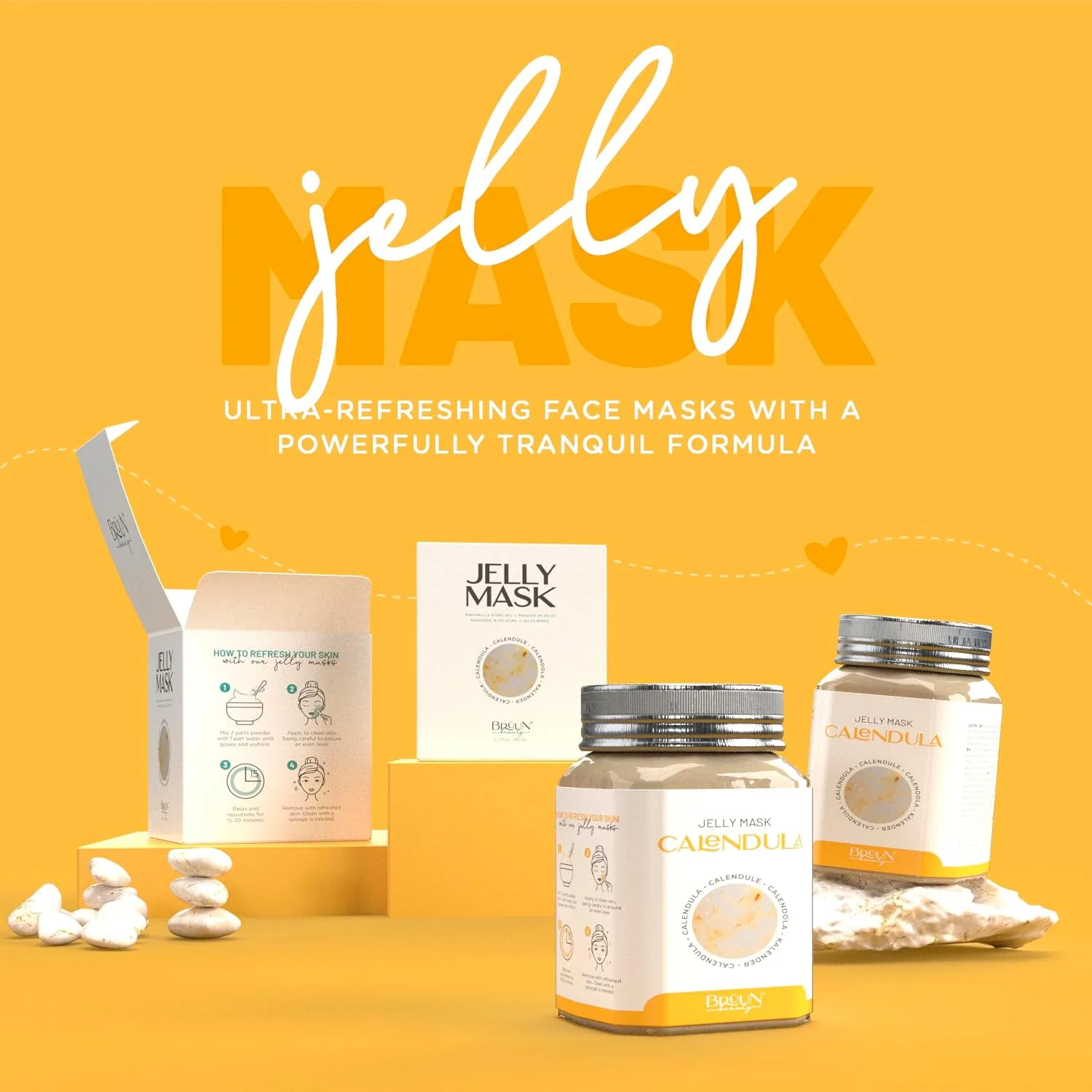 BRÜUN Jelly Mask Jar Calendula Peel-Off Face Care Rubber Mask | 23 fl oz Skin Care Moisturizing Gel Mask Jar Spa Set