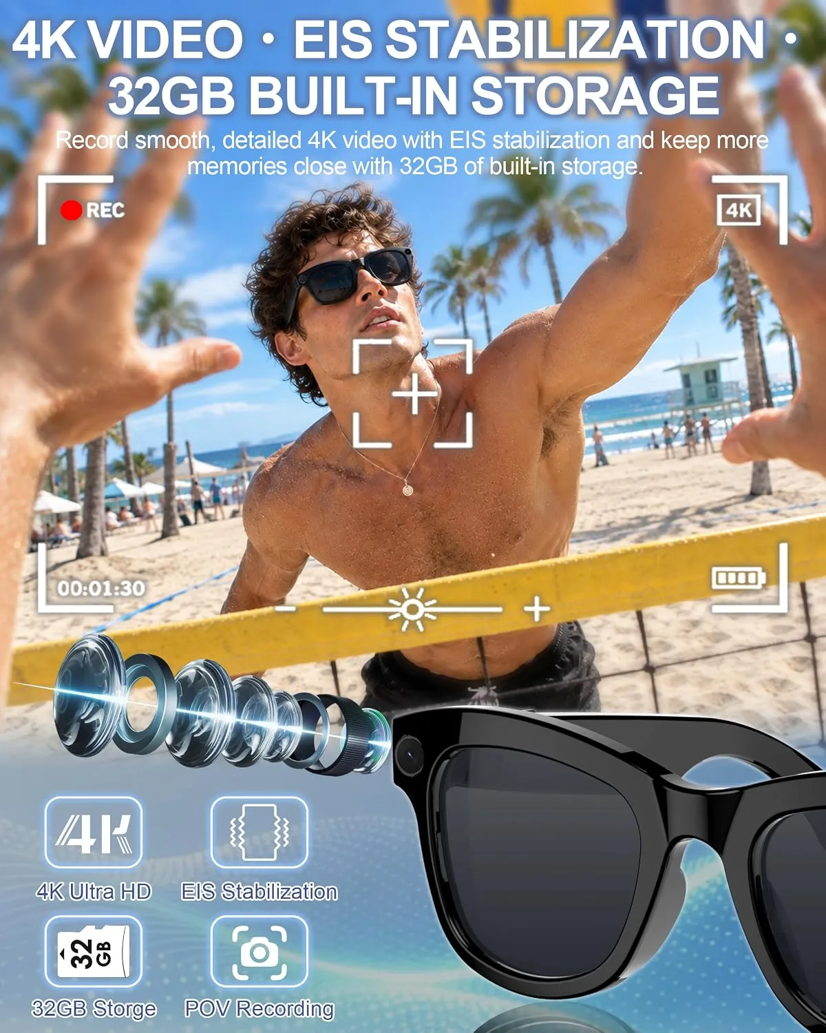 AI Smart Glasses with Camera, 4K Video Recording & Photo Capture Sunglasses